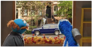 A photo of Grover, Cookie Monster, Bert and Ernie in a new campaign from Farmers Insurance.